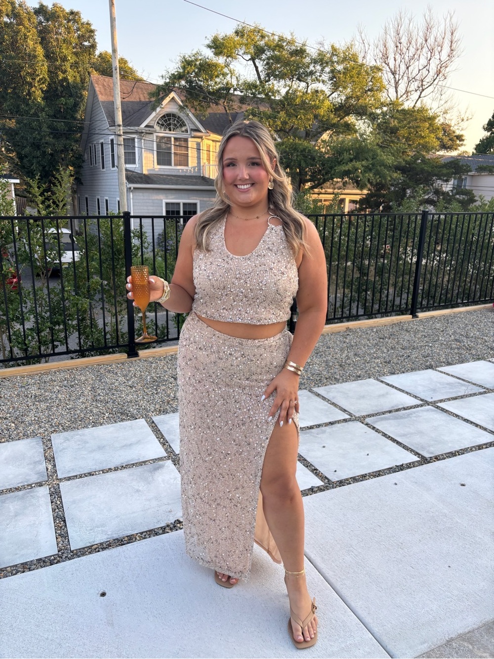12th Tribe Ibiza Champagne Sequin Halter Top and Maxi Skirt